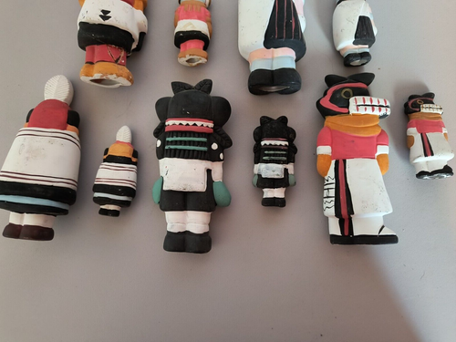 12 VINTAGE KACHINA DOLLS Hollow TERRACOTTA Hand Painted 3.5" & 7" Figurines LOT - Picture 6 of 9