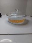 Vintage Glasbake Ovenware Yellow Daisy Casserole Oval Dish 514 2 Quart Pyrex lid