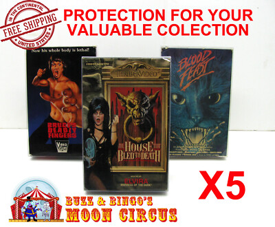 5x VHS MOVIE CARDBOARD BIG BOX (SIZE D) CLEAR PLASTIC PROTECTIVE BOX PROTECTORS