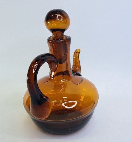 Hand Blown Art Glass Pitcher with Applied Handle Amber Brown Small 5" - Picture 8 of 24