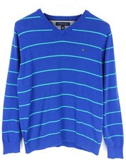 TOMMY HILFIGER Jumper Men's MEDIUM Tight-Knit Striped Long Sleeve V-neck