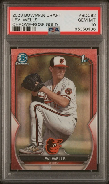 LEVI WELLS 2023 BOWMAN DRAFT CHROME ROSE GOLD /10 PSA GEM MINT 10