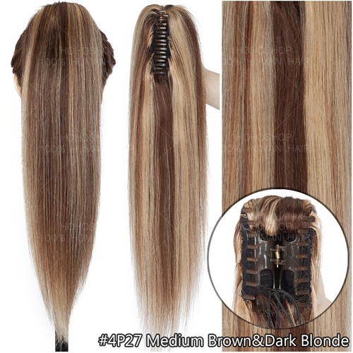 THICK 100% Remy Human Hair Claw Ponytail Wrap Clip In Extensions Balayage Braid - Picture 22 of 32
