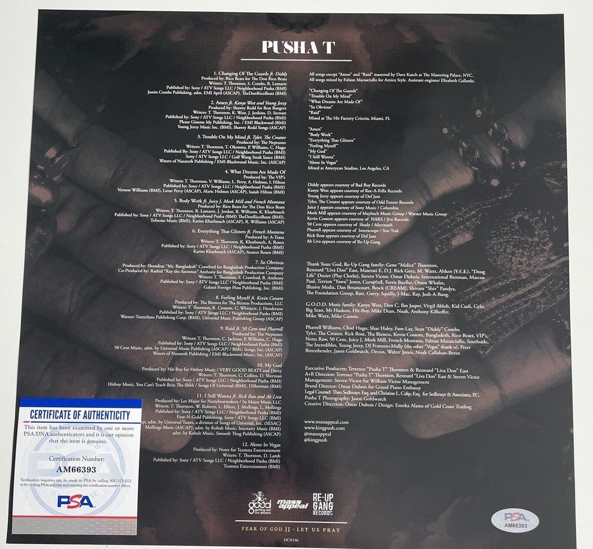 PUSHA T SIGNED FEAR OF GOD II LET US PRAY VINYL RECORD ALBUM
