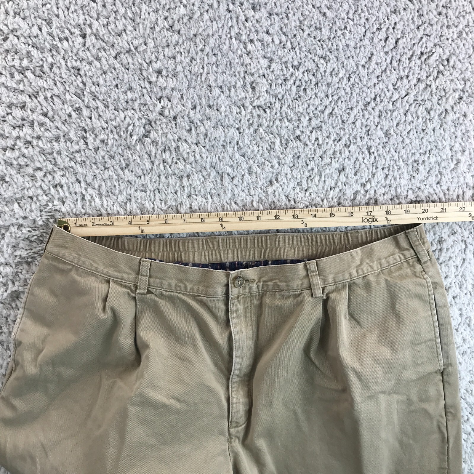 LL Bean Khaki Pants men 46X30 Insulated line pleated front zip closure