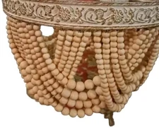 Open Box New  Bohemia Wood Baited Chandelier Three Lights Beautiful