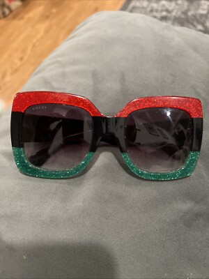 Gucci GG0083 55mm Women's Square Sunglasses Black/Red/Green 889652052168| 