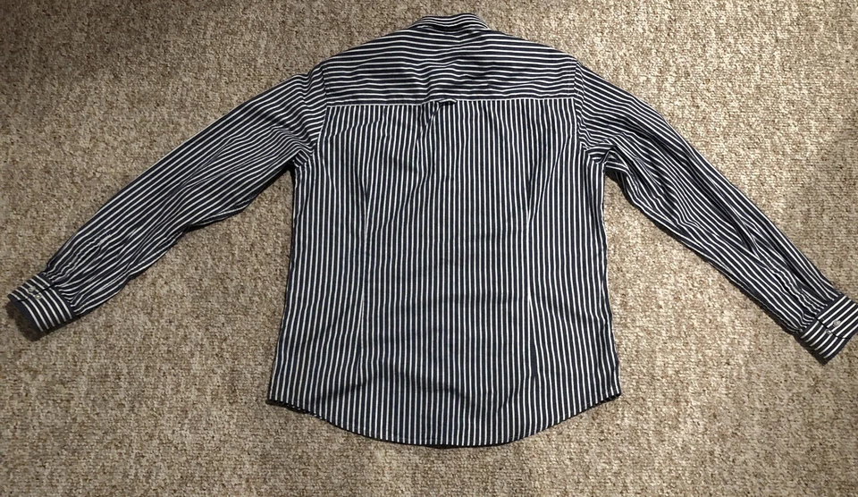 Camisa Christian Audigier Para Hombre Azul/Blanco Rayas Abotonadas Mangas Largas Talla XL Foto 2 de 4