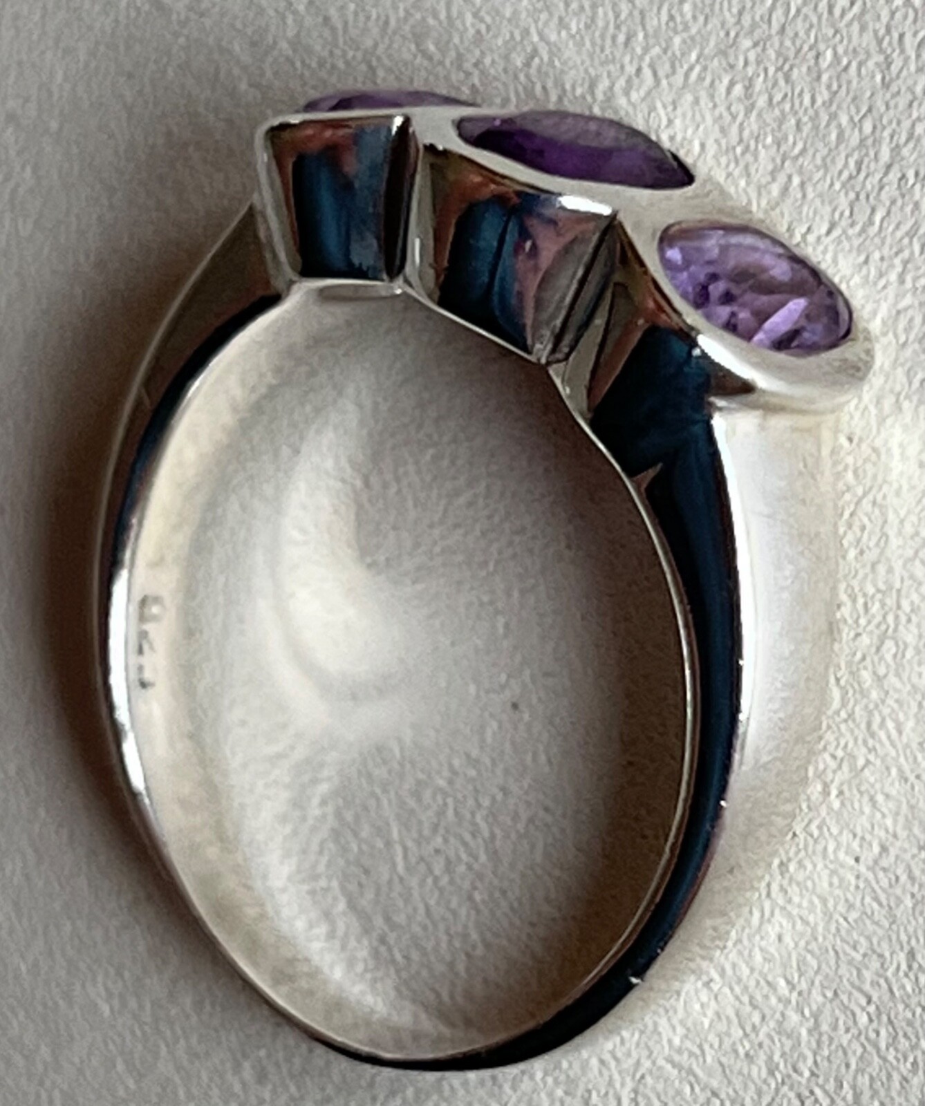 AMETHYST & SOLID SILVER TRILOGY RING Size M Semi … - image 3