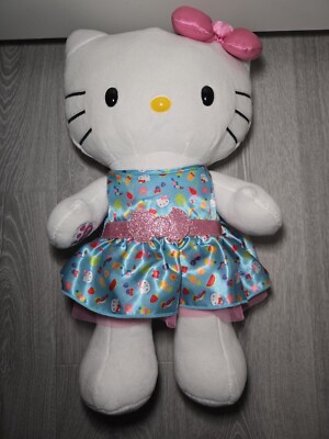 Build A Bear weißes Hello Kitty mit rosa Schleife und blauem Outfit