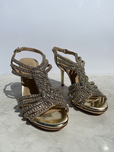 Antonio Melani Marnee Heel Jewel Gold Rhinestone Sandals 8M - Picture 14 of 15