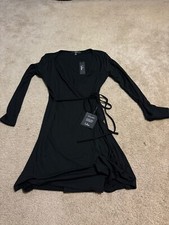 LULUS Dress Cocktail Hour Black Wrap Longsleeve V Surplice Neckline Size S NWT