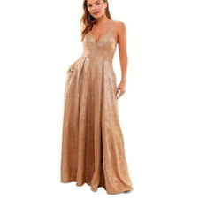 NWT CITY STUDIOS Juniors' Metallic Pleated X-Back Gown Evening dress 1