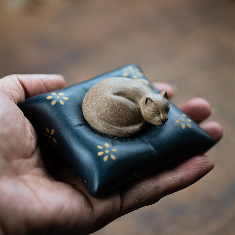 【♡ユ 】チシャ猫　セット Sleeping Cat On Cushion Creative Tea Set Yixing Zisha Purple Clay