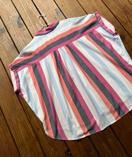 Time and Tru women's XL 16-18 white pink orange stripe short sleeve gauzy top - Picture 13 of 14