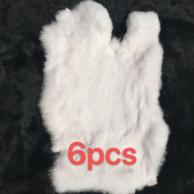 6x New Soft Rabbit Skin Pelt Hide Real Fur for Crafts Decorative Natural White