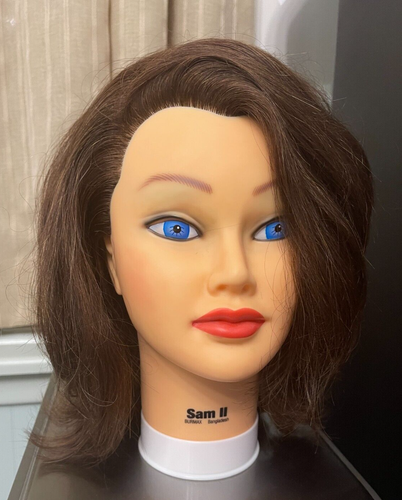 Burmax Brunette Human Hair Mannequin Head SAM 2 II Cosmetology Hairdressing