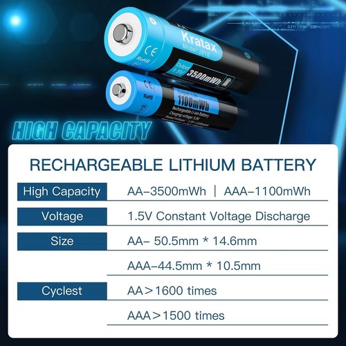 1.5V AA 3500mWh AAA Rechargeable Lithium Batteries Capacity Long Lasting Lot - Picture 12 of 23