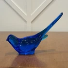 Vtg Fenton Cobalt Blue Bird of Happiness Long Tail Songbird Glass Paperweight