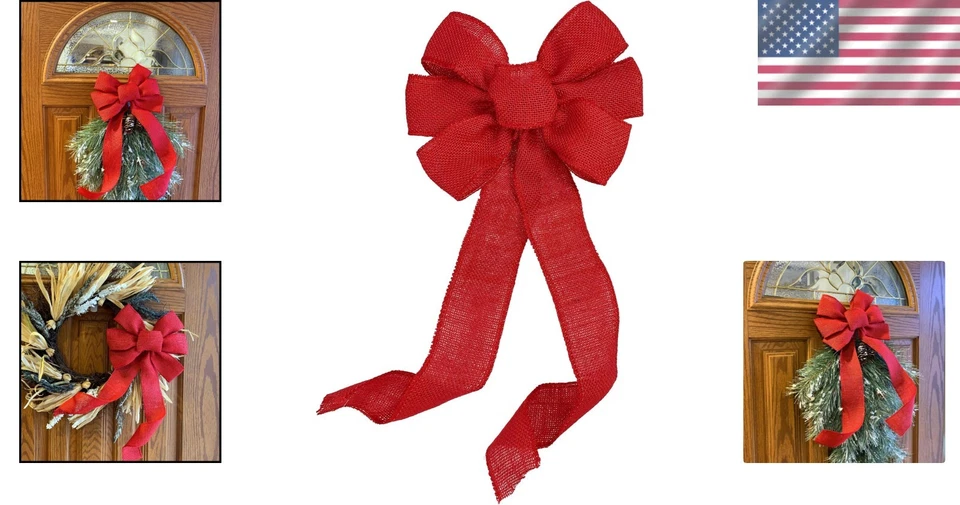 Pre-Tied Rustic Jute Bow - 10" Wide, 18" Long - Perfect for Holiday Decor - Image 2 of 4
