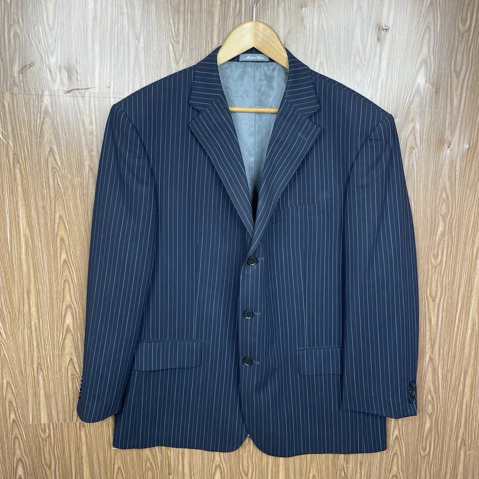 Traje Oscar De La Renta 2 Piezas Para Hombre 46R 40x30 Azul Marino Rayas 100% Lana Foto 3 de 4