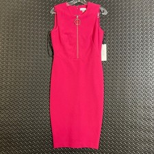 NWT Calvin Klein Pink Midi Sleeveless Quarter Zip Bodycon Fancy Dress Women's 4