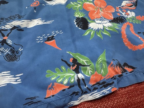 Vintage 40s 50s Hawaiian Togs Rayon Shirt Men Medium Blue Map Print Loop Collar - Picture 6 of 10