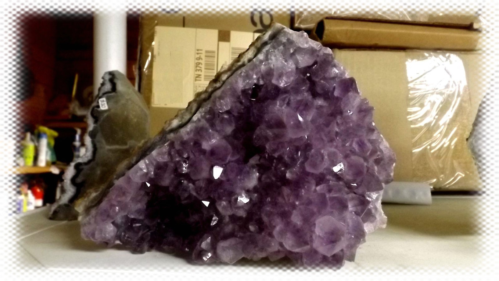 Nice 4.5lb+ Shelf Size Amethyst Cut Base Crystal Cluster Geode Display Piece