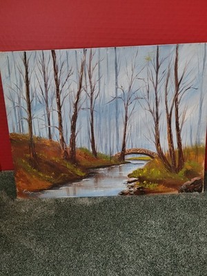 Unframed Painting By Evelyn End Of Fall With Bridge