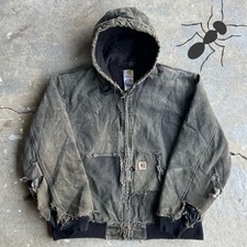 Vintage y2k THRASHED J130 BLK black carhartt hooded work wear jacket