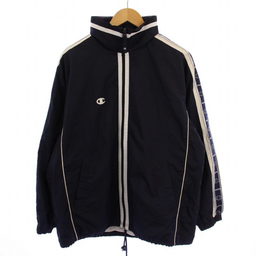 Champion Windbreaker Jacket Zip Up High Neck Logo M Navy