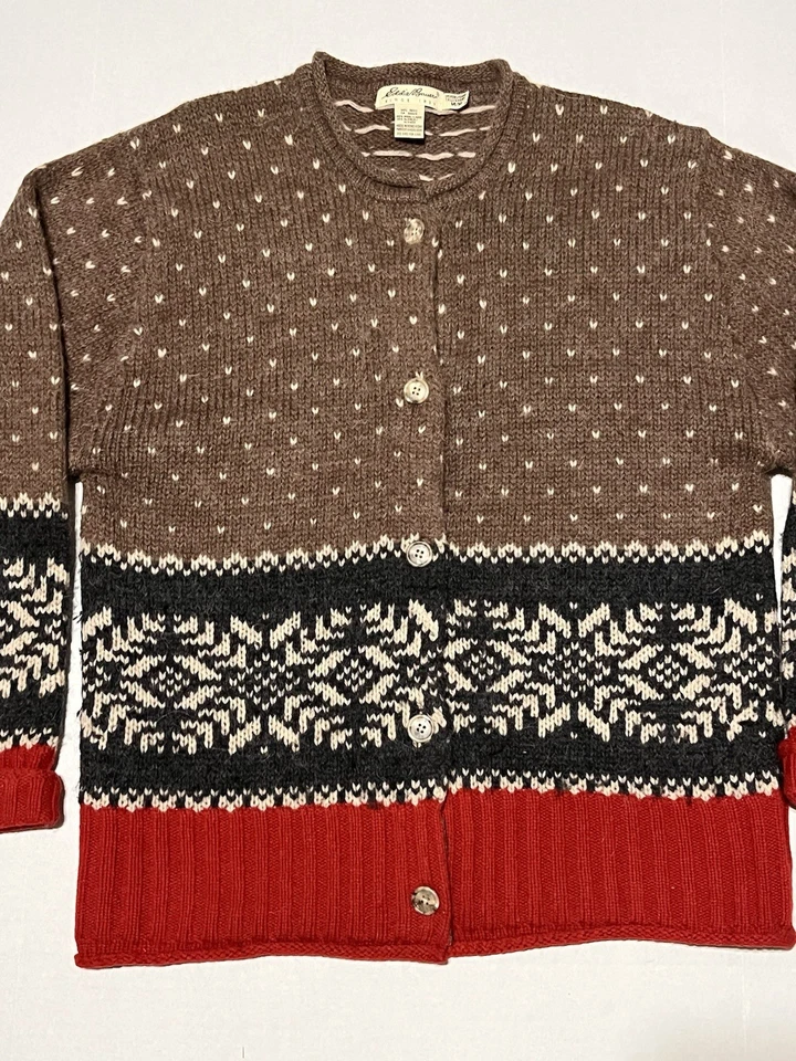 Vtg Women’s Eddie Bauer Nordic Fair Isle Cardigan Sweater Wool/Alpaca Blend Med - Image 2 of 4