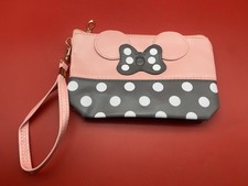 Disney's Minnie Mouse Zip Around Wallet Wristlet Pink  Gray Minnie with Bows