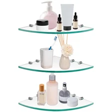 3 Pack Glass Bathroom Shower Shelves, Extra Thick Wall Mounted Shelves, Clear...