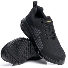 MENS ULTRA LIGHTWEIGHT STEEL TOE CAP SAFETY WORK AIR TRAINERS SHOES BLACK SIZE