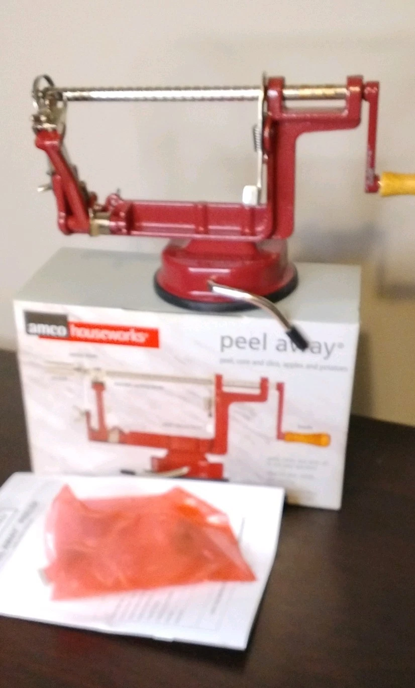 Amco Houseworks Peel Away Apple Peeler Corer Slicer Red Metal Manual