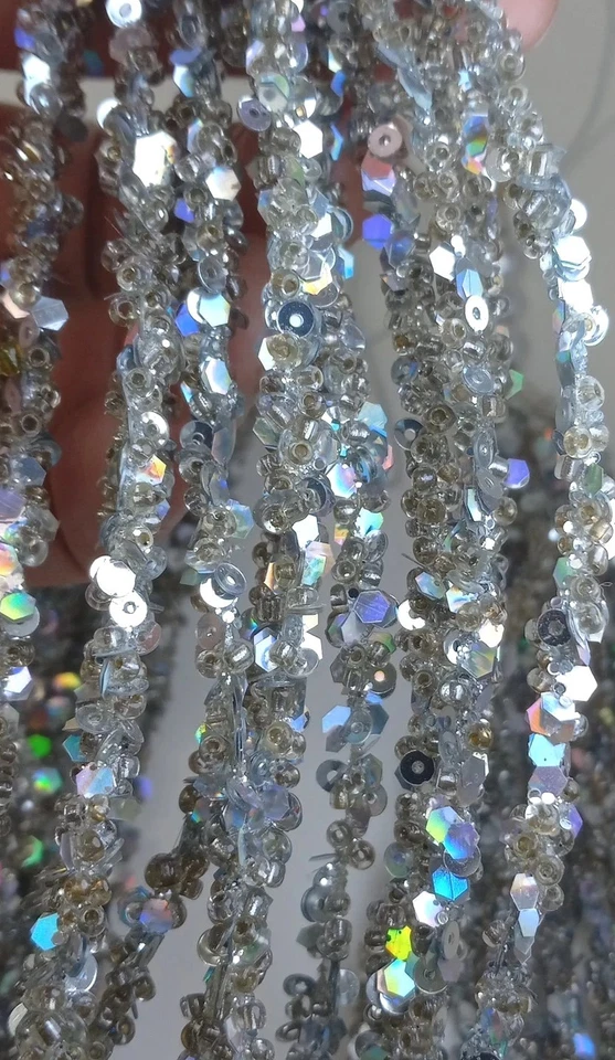 Vtg Silver Sequined Bead Tassel Ornament Lot 6 Hanukkah Christmas Decoration 11" - Image 3 of 4