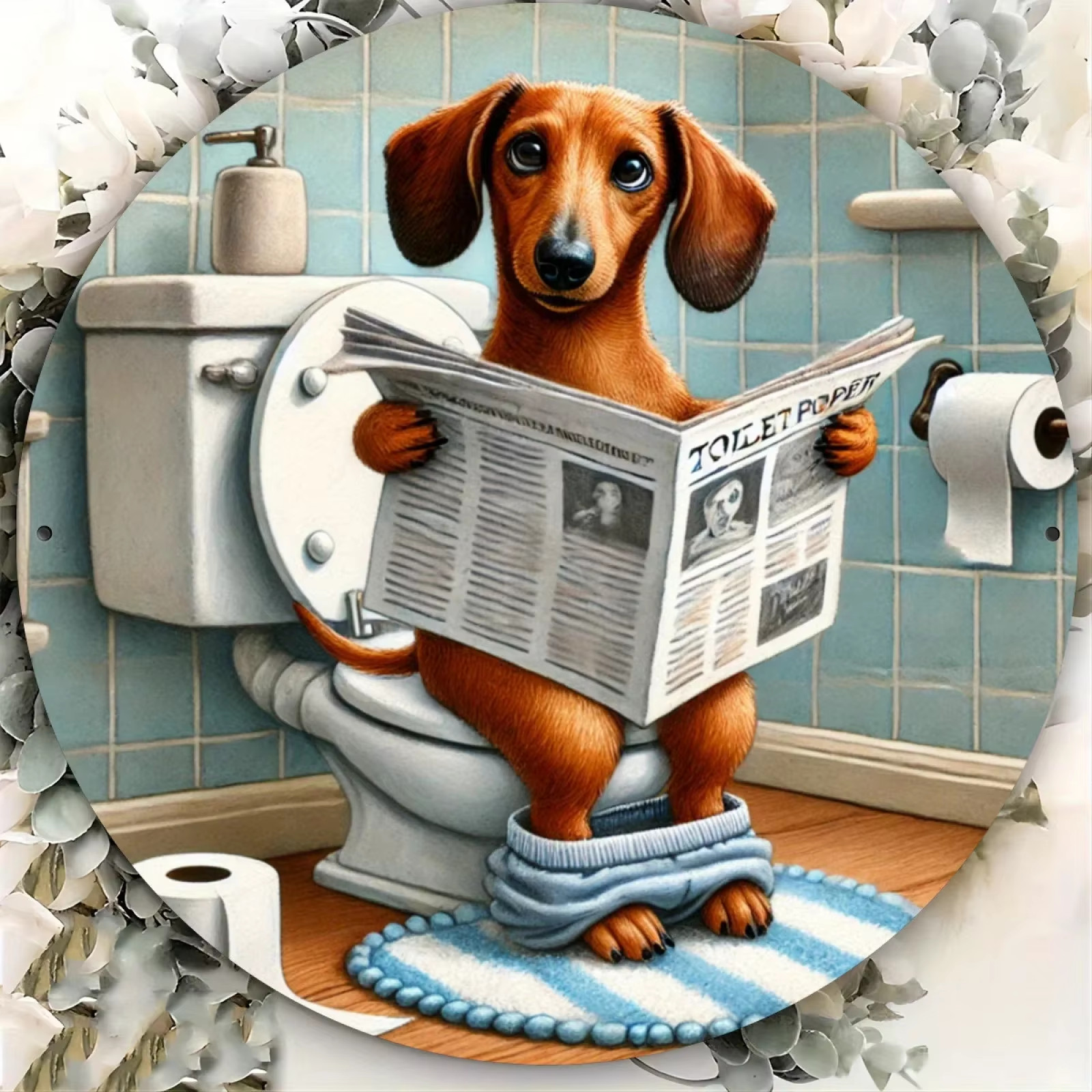 Vintage Humorous Dachshund 8-inch Round Aluminum Sign - 