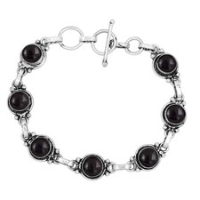 Natural Black Onyx 925 Silver Plated Adjustable Bracelet for 7.5,