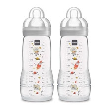 MAM Easy Active Baby Bottles 11oz, Fast Flow 2 Count (Pack of 1), Cotton 