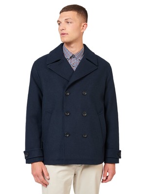 Ben Sherman Mens Peacoat Jacket Wool Blend Smart Classic Winter Coat Navy  UK