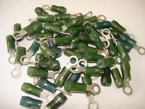 Burndy #10 Stud 14-12 AWG LOT of 50 Green Insulated Ring Lugs Terminals NSNP