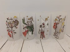 Vtg Set Gay Fad Studios 1940 Christmas Angel Hand Painted Frosted Drinking Glass