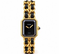 CHANEL Première Vintage Gold Plated Black Leather Chain Watch 17cm