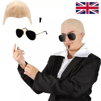 Bald Cap Glasses Soul Patch Costume Set Pitbull Funny Outfit Stag