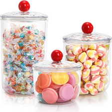3 Pack Clear Candy Jar, Airtight Plastic Cookie Jars with Lids in 3 Sizes, Wide