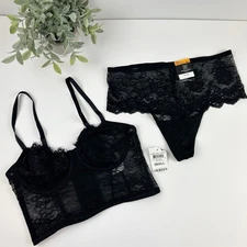 INC International Concepts Black Corset Bralette and High Waist Thong Set Small