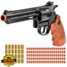 Revolver Toy Gun, 100 Soft Bullets, 24 Shells, Realistic, Brown