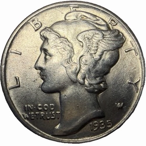 1935 Mercury Dime 10¢ AU Condition Full Bands - BN7