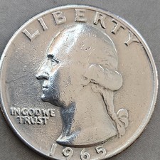  1965 Liberty Washington US Quarter Dollar Coin No Mint Mark.Fine condition.